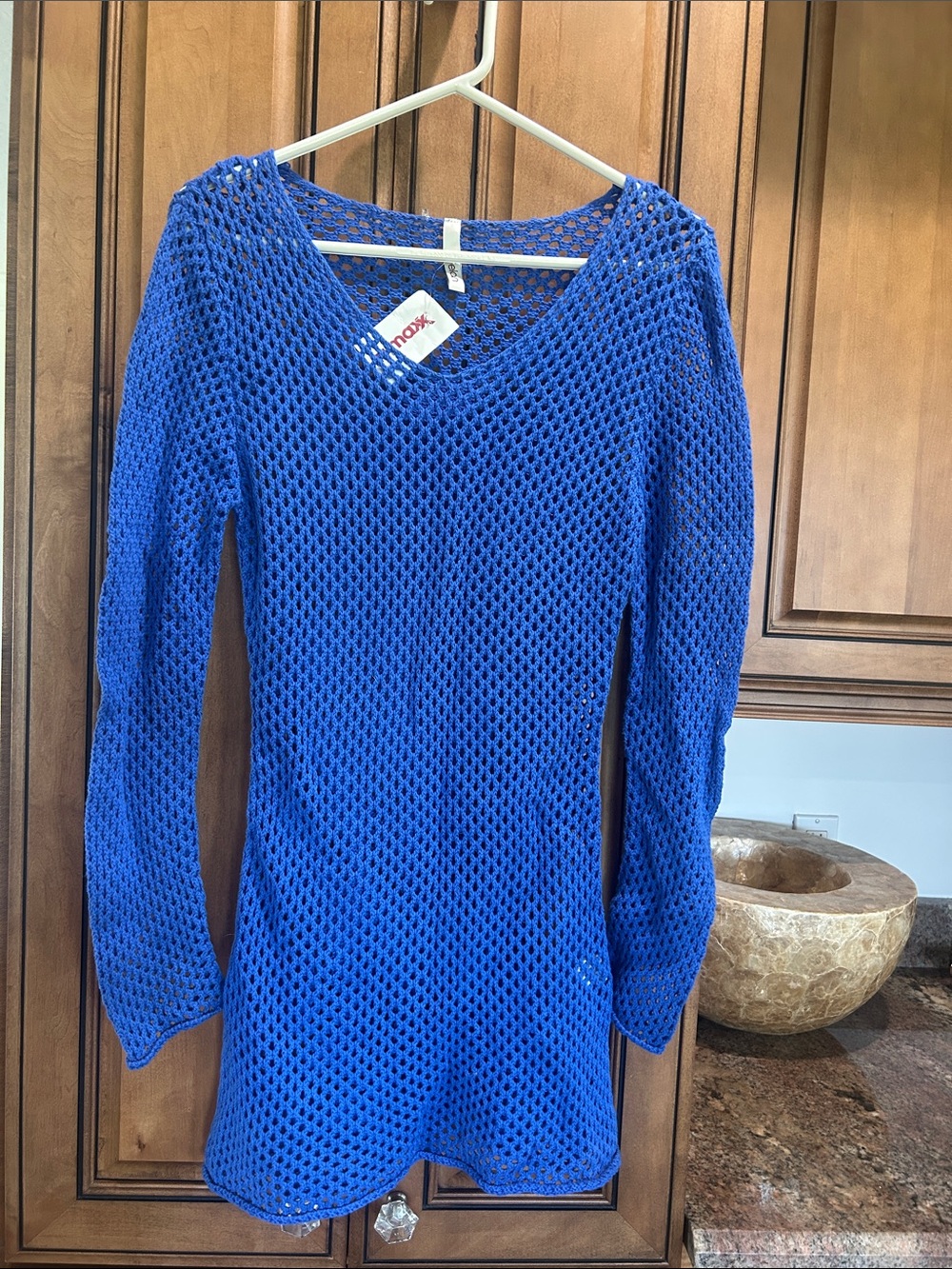 Elan Royal Blue Open-Knit V-Neck Swim Coverup